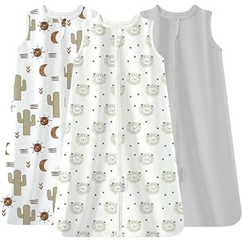 TotAha Boho Lion Sleep Sack 3-6 months 3 Pack, Buttery Soft, Safe Wearable Blanket Baby Sleeping Bag with 2-way Zipper, 0.5 TOG