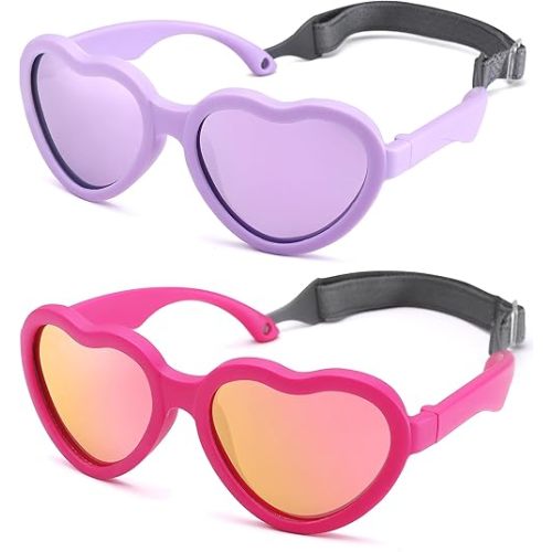 Flexible Heart Shaped Baby Polarized Sunglasses with Strap Adjustable Toddler & Infant Age 0-24 Months