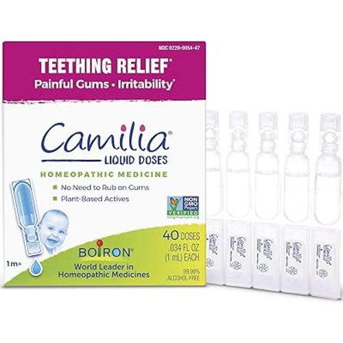 Boiron Camilia Teething Drops for Daytime and Nighttime Relief of Painful or Swollen Gums and Irritability in Babies - 40 Liquid Droppers Bundled in 8 separate packs of 5