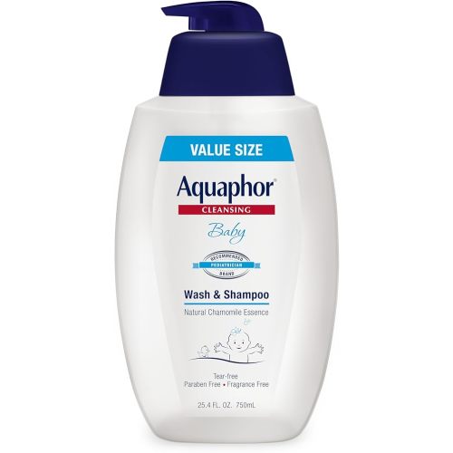 Aquaphor Baby Wash and Shampoo, Unscented Baby Shampoo and Wash, 25.4 Fl Oz Pump Bottle
