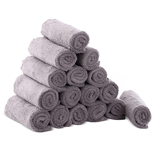 Cute Castle Ultra-Soft Baby Washcloths, 16 Pack - 9" by 9", Gentle on Sensitive Skin for Face and Body, Plush, Super Absorbent Wash Clothes for Girls and Boys, Grey