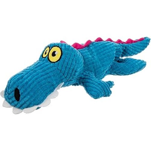Silent Squeak Gator Plush Chew Guard Dog Toy with Ultrasonic Squeaker, Blue, Large
