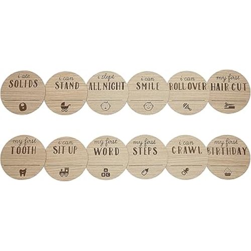 Kate & Milo Firsts Milestone Photo Prop Cards, Baby’s First Year Milestone Markers Discs, Double Sided Photo Prop Milestone Discs, Light Wood
