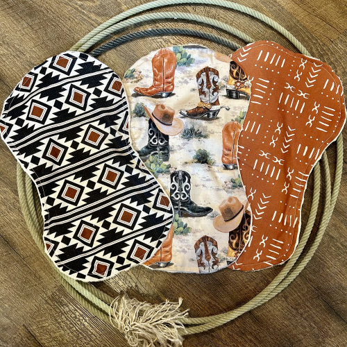 Western Gender Neutral Boho Aztec Cowboy Boots print Burp cloths Set - contoured - minky