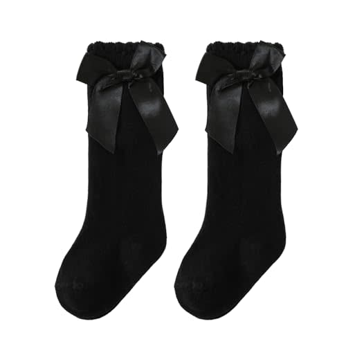 UTTPLL Baby Girls Bow Knee High Socks Toddler Leggings Ruffle Uniform Stockings Long Cotton Tube Socks Infant Dress Socks