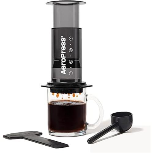 AeroPress Clear Black Coffee Press - All-in-One French Press, Pour-Over & Espresso Style Manual Brewer, 2 Min Brew for Less Bitterness, More Flavor, Small Portable Coffee Maker, Travel & Camping