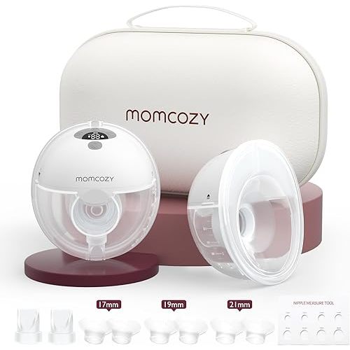 Momcozy Breast Pump Hands Free M5, Wearable Breast Pump of Baby Mouth Double-Sealed Flange with 3 Modes & 9 Levels, Electric Breast Pump Portable - 24mm, 2 Pack Quill Gray