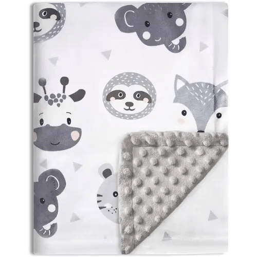 Baby Blanket Super Soft Plush with Double Layer Dotted Backing, Lovely Brown Animals Printed Unisex Design Receiving Blanket, 30x40 Inch