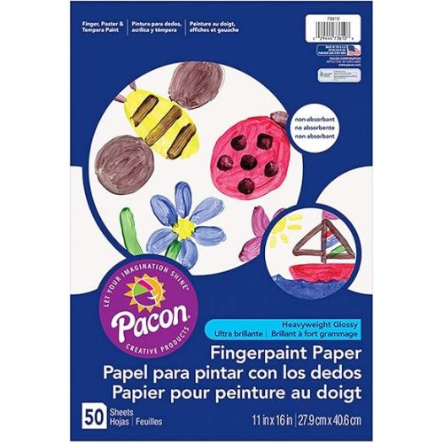 PACON PAC73610 Finger Paint Paper, 11" x 16", White, 50 Sheets