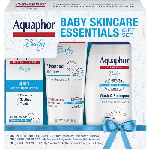 Aquaphor Baby Skincare Essentials Gift Set with Baby Wash and Shampoo, Healing Ointment, and Diaper Rash Cream, 3 Pieces