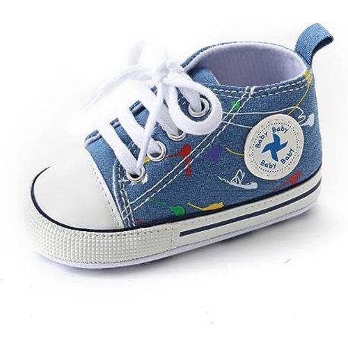 Newborn Baby Girls Boys Canvas Shoes Infant Soft Sole Slip On First Walkers Sneaker Toddler Flat Loafers High Top Crib Denim Unisex Moccasins Shoe