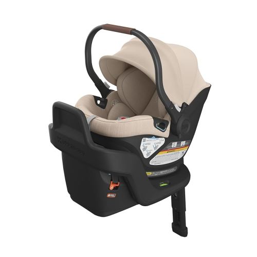 UPPAbaby Aria Lightweight Infant Car Seat/Just Under 6 lbs for Easy Portability/Base with Load Leg + Infant Insert Included/Direct Stroller Attachment/Declan (Oat Mélange/Chestnut Leather)