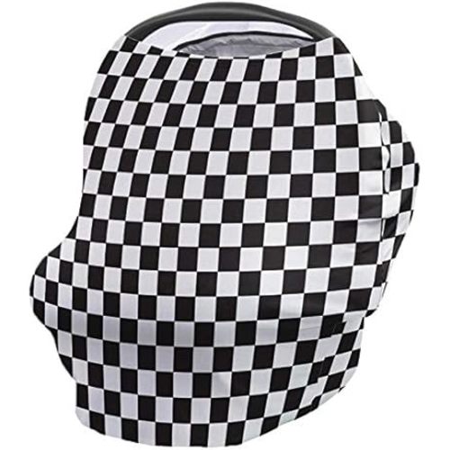Nursing Cover for Breastfeeding, Baby Infant Car Seat Shopping Cart Cover, Checkered Flag Carseat Canopy Stroller Cart Cover for Babies Girls/Boys, Black White Buffalo Plaid Geometric