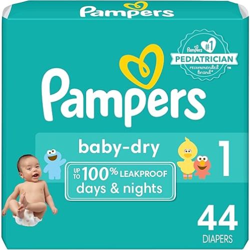 Pampers Baby Dry Diapers - Size 1, 44 Count, Absorbent Disposable Diapers