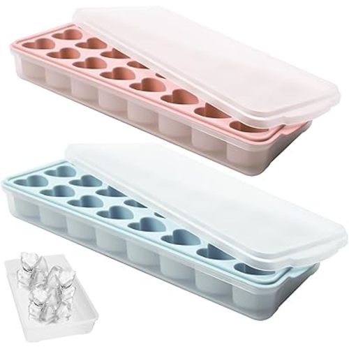 2 Pack Heart Shpaed Ice Cube Trays with Lids and Bins Ice Molds with Ice Storage Box, 48 Holes Silicone Heart Ice Cube Tray for Whiskey Cocktail Fun Shapes Cubes, with Lids & Bins