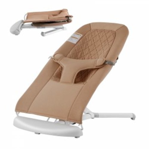 VEVOR Baby Bouncer, Folding Bouncer Seat for Babies 0-9 Months, Newborn Bouncer Chair with 2 Reclining Angles & 3-Point Harness, Portable Infant Rocker with Carrying Bag for Indoors Outdoors, Camel