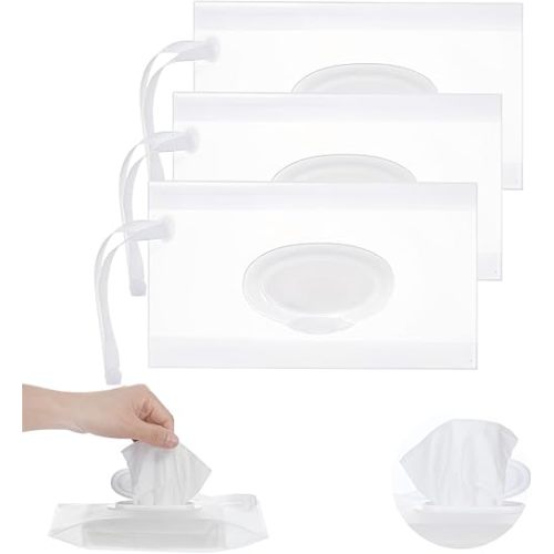 3 Pack Wet Wipes Dispenser, Portable Wipe Dispenser on The Go Travel Wipes Case Wipes Container Reusable Wipes Pouch Baby Wipe Holder for Diaper Bag Travel Strollers Backpacks (Clear)