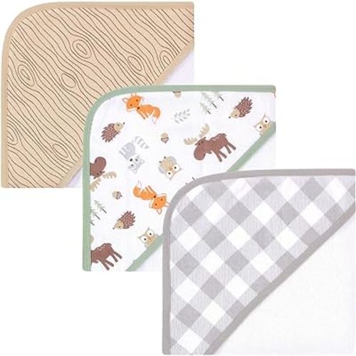 Hudson Baby Unisex Baby Cotton Rich Hooded Towels, Woodland, One Size