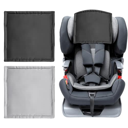 Sprouterie Satin Carseat Head Cover for Baby Silk Head Car Seat Cover for Babies Protection Soft Sleeping Hair Headrest Protector 2pcs Black and Silver for Boys Girls Infant