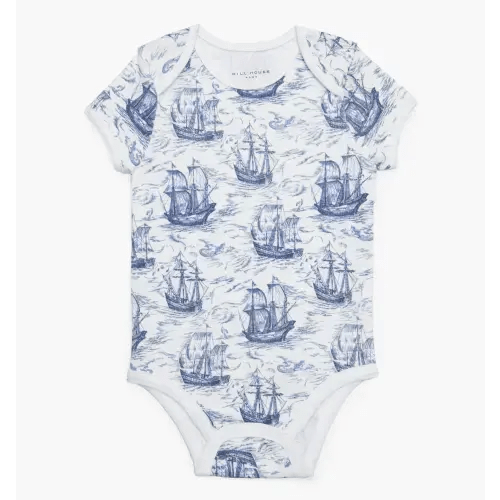 The Short Sleeve Onesie - Navy Mariner's Toile