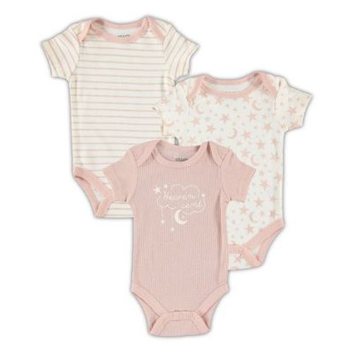Chick Pea Baby Girl Bodysuit 3 Pack Ribbed Stars And Moon Bedtime Pink 3-6m