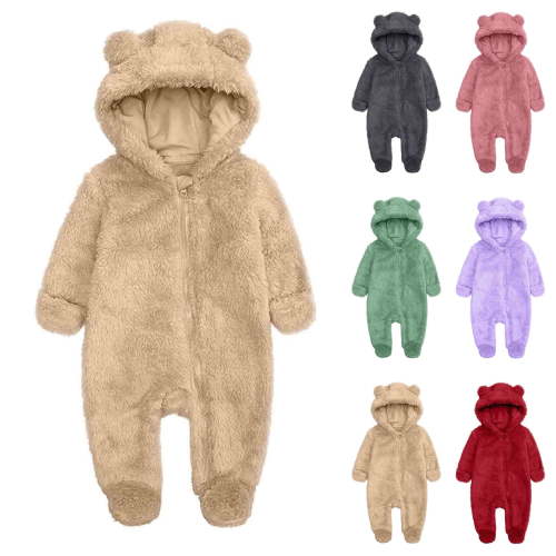 FAIWAD Newborn Baby Fleece Footie Snowsuit Unisex Winter Warm Thicken Zip Up Hooded Outfits for Girls Boys