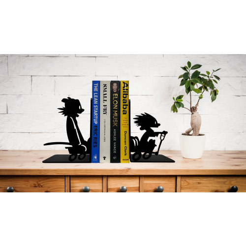 Calvin and hobbes bookends, metal bookends, decorative bookends, nursery bookends, calvin and hobbes exploring bookends, bookends for shelf