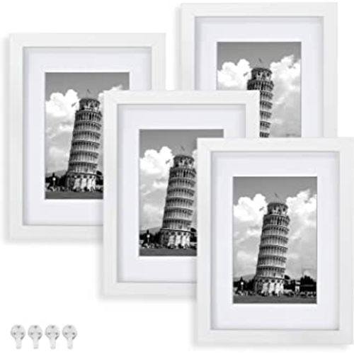 Nacial 8x10 Picture Frames Set of 4, White Photo Frame, Display 5x7 Photo with Mat and 8x10 photo without Mat, Picture Frames Collage for Wall or Tabletop