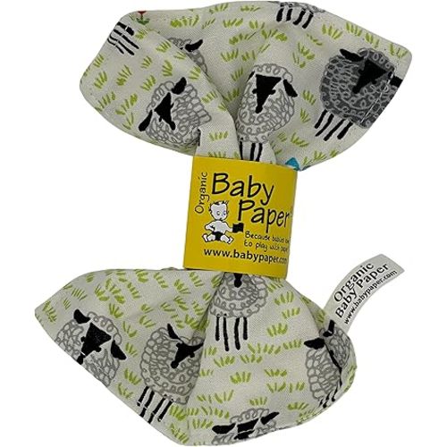 Baby Paper Original Crinkle Teether & Sensory Toy for Babies & Infants | Organic Sheep Pattern | Non-Toxic, Washable | Great for Baby Showers