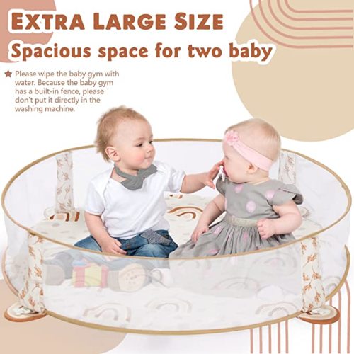 Crisschirs 6-in-1 XL Large Baby Gym & Ball Pit, Play Mat & Play Gym, Combination Baby Activity Gym with Milestone Cards for Sensory Exploration and Motor Skill Development, Balls are not Included - Brown