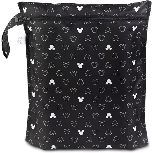 Bumkins Disney Waterproof Wet Bag for Baby, Travel, Swim Suit, Cloth Diapers, Pump Parts, Pool, Gym, Toiletry, Strap to Stroller, Daycare, Zipper Reusable Bag, Packing Pouch, Mickey Mouse Icon
