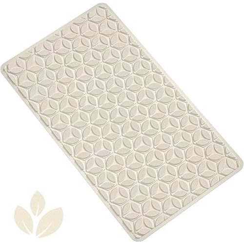 WRISIN Bathtub Mat Non Slip with Suction Cups - 100% Rubber Bathroom Mat Textured for Bath Tub Shower Safety - Soft on Touch - BPA/PVC Free - Pet Dog Bath Mat - Machine Washable - 16 × 28 Inch（Beige）