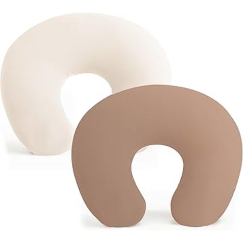 Konssy 2 Pack Nursing Pillow Covers, Stretchy and Soft Nursing Cover for Breastfeeding Pillows, Pillow Slipcover for Baby Girls Boys Newborn (Beige,Brown)
