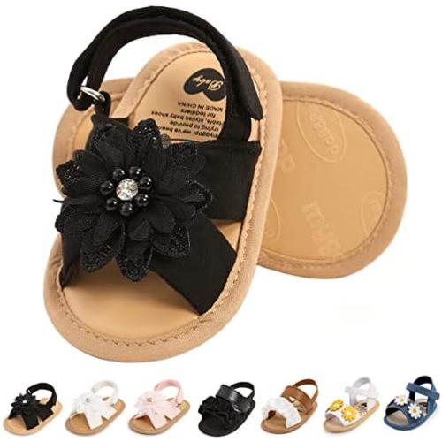 GDSDYM Infant Baby Girls Summer Sandals with Flower Bowknot Soft Sole Wedding Dress Flats Newborn First Walkers Crib Dress Shoes