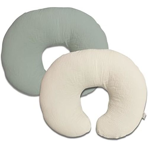 Nursing Pillow Cover,Muslin Cotton,Removable Cover for Breastfeeding Pillows,2-Pack Pillow Covers,Ultra-Soft Baby Nursing Pillow, Fits Newborn Feeding Pillow 22.5IN*18IN (Sage Green & Cream-Coloured)