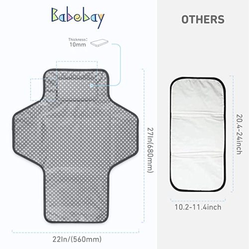 Portable Changing Pad for Baby|Travel Baby Changing Pads for Moms, Dads|Waterproof Portable Changing Mat with Built-in Pillow|Excellent Baby Shower/Registry Gifts - Grey Wave Print