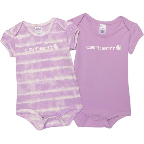 Carhartt 9840 Baby Girls' Newborn Infant Tie Dye Print 2-pack Bodysuit, Lupine Purple, 6 months