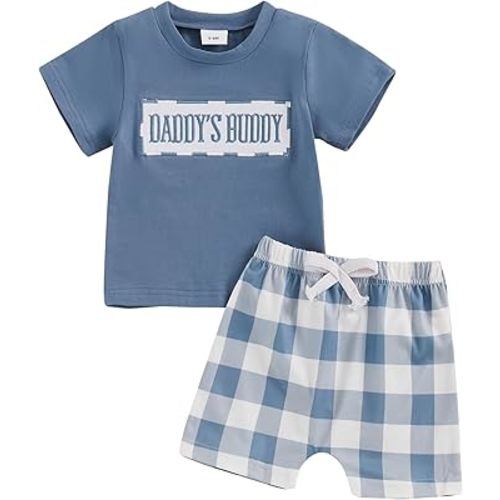FIOMVA Toddler Baby Boy Summer Clothes Cute Letter T Shirt Short Sleeve Tee Tops+Plaid Shorts Set 2Piece Outfits