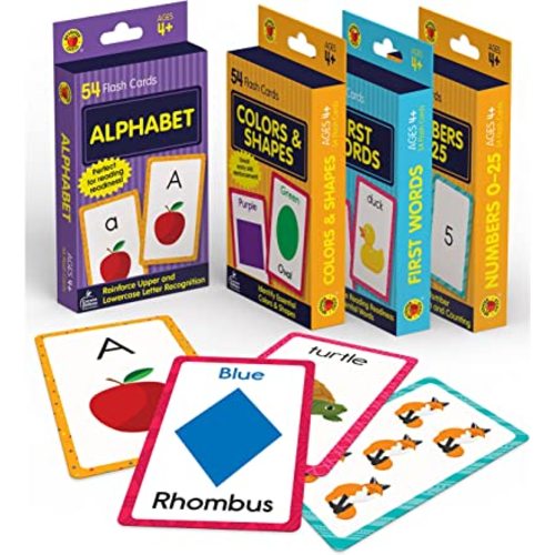 Carson Dellosa Toddler Flash Cards 4 Pack, Alphabet Flash Cards, Sight Word Flash Cards, Colors & Shapes Flash Cards, Number Flash Cards, Math & Phonics Kindergarten - Preschool Learning Activities 4+