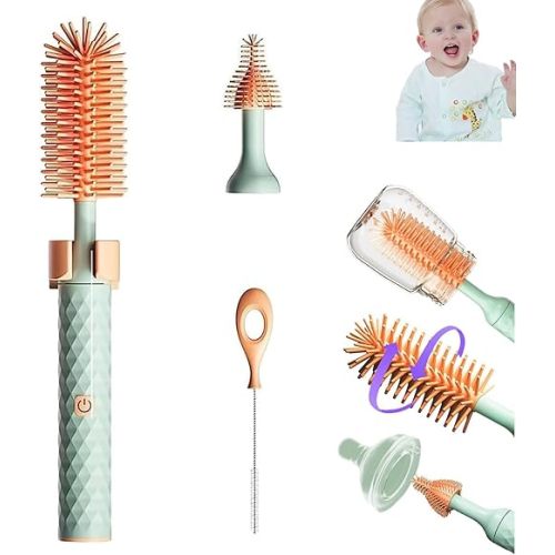 Mynubaby 360 Bottle Cleaner Swirlsafe Bottle Cleaner Nubaby Swirlsafe Bottle Cleaner - Electric Bottle Brush Cleaner Baby Bottle Cleaner Brush Set - Mynu Baby Bottle Washer (green3set)
