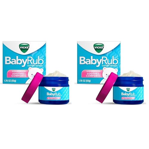 Vicks BabyRub Chest Rub Ointment with Soothing Aloe, Eucalyptus, Lavender, and Rosemary, from the makers of VapoRub, 1.76 oz (Pack of 2)