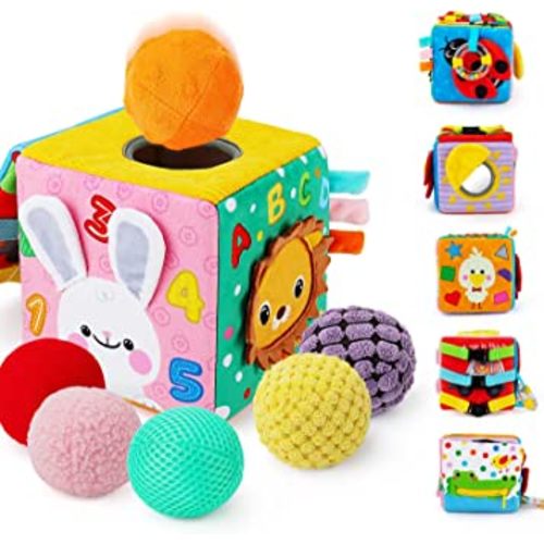 beetoy Sensory Busy Cube for Baby, Montessori Infant Toys with Textured Sensory Balls, Early Learning Travel Toys for Fine Motor Skills, Perfect Newborn Boy and Girl Gift