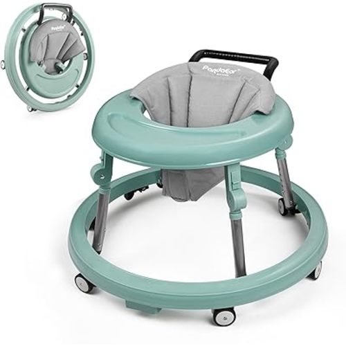 PandaEar Baby Walker, Foldable Baby Walkers with Wheels & 9-Gear Adjustable Height, Anti-Rollover Activity Walker for Boy & Girls 6-18 Months (Green)