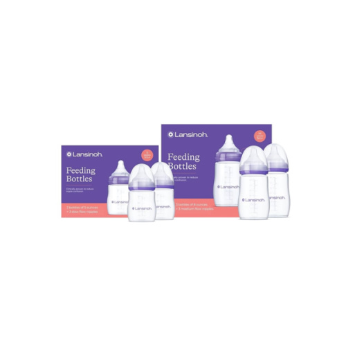 Lansinoh NaturalWave Newborn Gift Set – 3 Anti‑Colic 5 oz Bottles with S‑Flow Nipples + 3 Breastfeeding 8 oz Bottles with M‑Flow Nipples (6 Pack)
