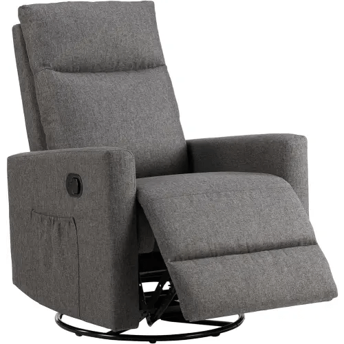 Sweetcrispy Swivel Rocking, Glider Rocker Recliner, Nursery Chair with Extra Large Footrest for Living Room, High Back, Upholstered Seat (Deep Gray)