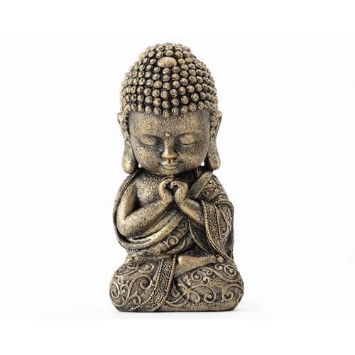 BOIHEGU Baby Buddha Statue, 8 Inch Resin Meditation Buddha Statue Spiritual Room Decor, Zen Gifts, For Meditation Room Altar, Antique Golden Statue For Home Retro Decor