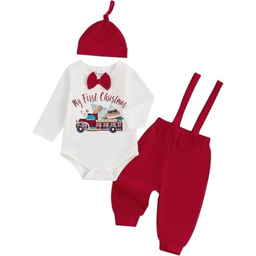 Newborn Baby Boy Halloween Thanksgiving Christmas Outfit Long Sleeve Romper Suspender Pants Fall Winter Clothes