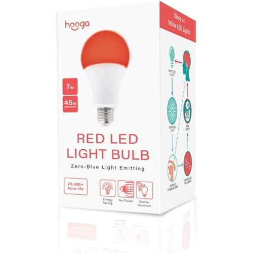 hooga Sleep Light Bulb, Blue Light Blocking Red Night Light. 625nm Red Bulb for Healthy Sleep. Baby Nursery Light. 7W LED, 45W Replacement Single