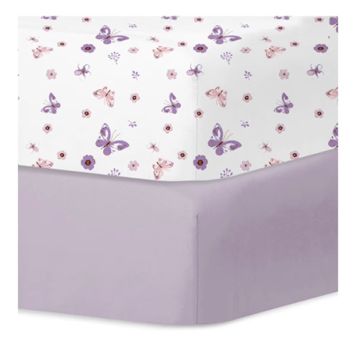 Little Grape Land Crib Sheets for Boys and Girls, 2pk Baby Crib Fitted Sheet for Standard Size Crib and Toddler Mattress, Super Soft Baby Sheet (Purple Butterfly)