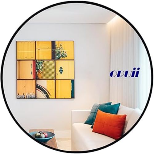 Round Mirror 28 inch, Black Round Mirror, Large Circle Mirror Black Metal Frame, Black Round Bathroom Mirrors for Wall, Living Room, Dining Room, Entryway.